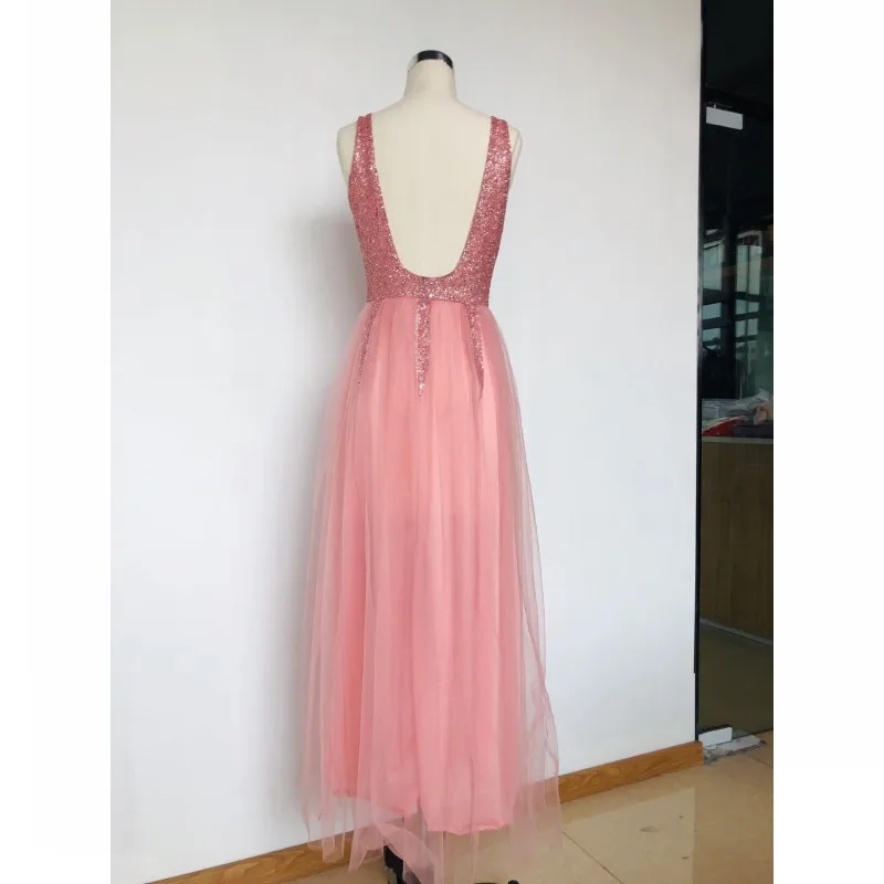 

S-2XL Women's Sleeveless Halter V-neck Diamond Lace Splice Dress 2021 Fashion Summer Sexy Sleeveless Backless High-waisted Dress