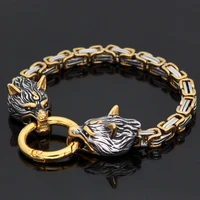 viking stainless steel wolf head bracelet nordic celtic wolf two color titanium steel energy bracelet viking jewelry