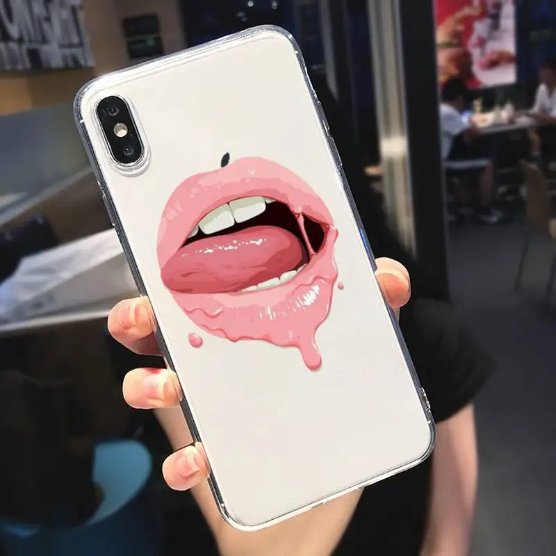 

Sexy lips lipstick Phone Case Transparent soft For iphone 5 5s 5c se 6 6s 7 8 11 12 plus mini x xs xr pro max