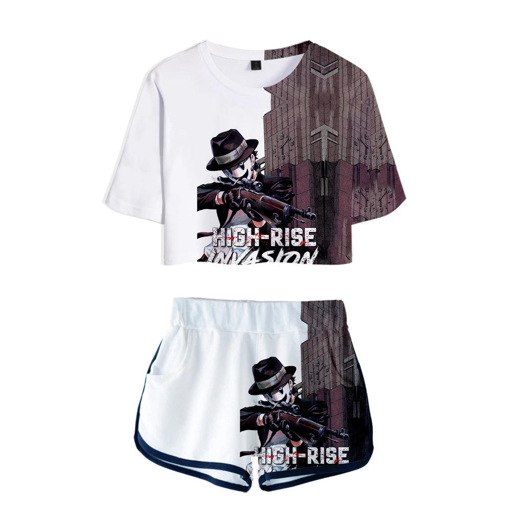 

Anime pajamas cosplay High-Rise Invasion Crop T shirt Shorts two piece set Women 3D Print short sleeve Short Pants Summer Sets