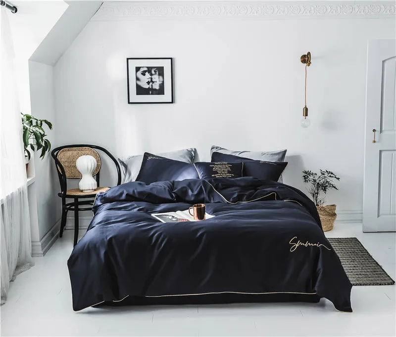 Роскошный черный комплект постельного белья одеяло покрывало двуспальная