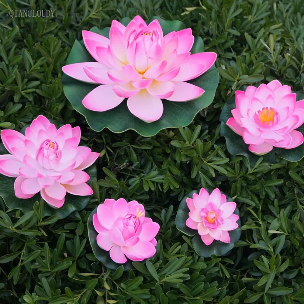 Искусственные ярко розовые цветы в форме листьев лотоса плавающие для бассейна