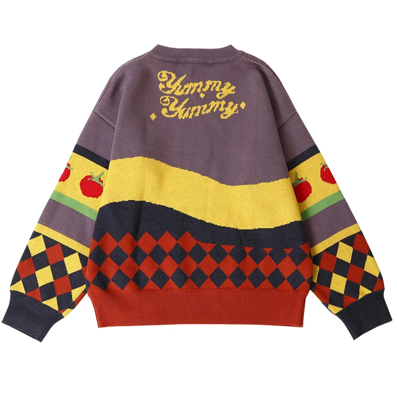 

Japanese lovely giant pandas personality color matching design feels loose sets round collar long-sleeved sweater female