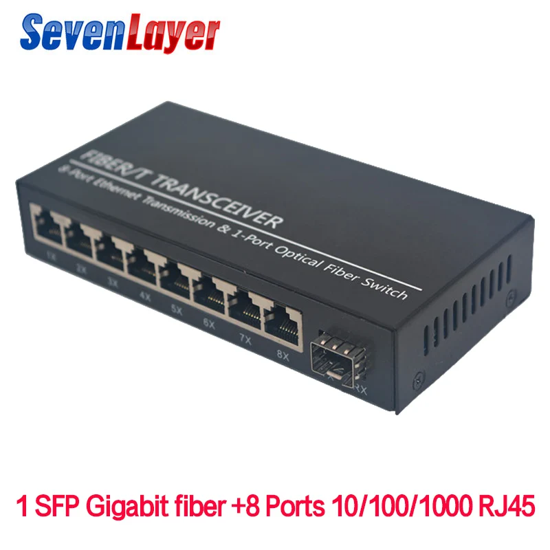10/100/1000M 8 RJ45 1 Sfp волоконный гигабитный Ethernet коммутатор 1F8E волоконно-оптический медиаконвертер одиночный режим