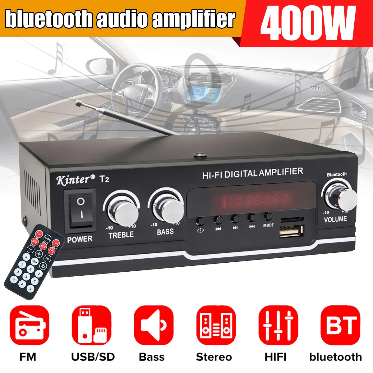 2 канала bluetooth Мини HIFI аудио домашний кинотеатр усилители автомобиля стерео аудио усилитель мощности Усилитель USB FM SD FM радио ЕС США штекер