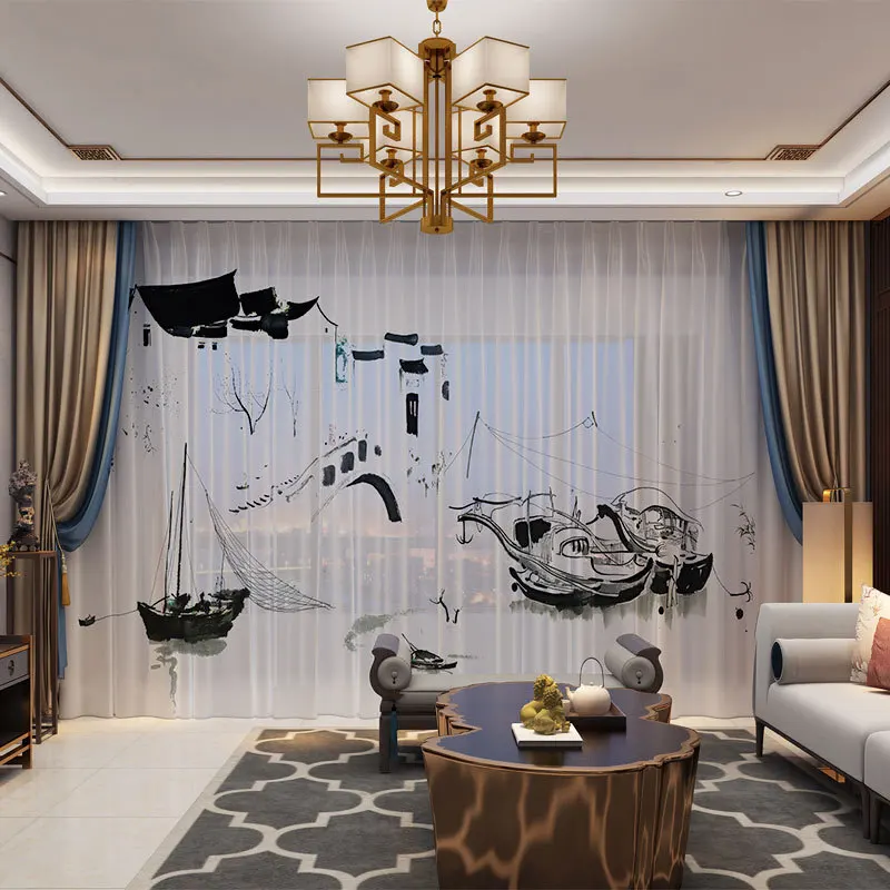 Роскошный китайский пейзаж Стиль 3D шторы в простом стиле для Гостиная Спальня