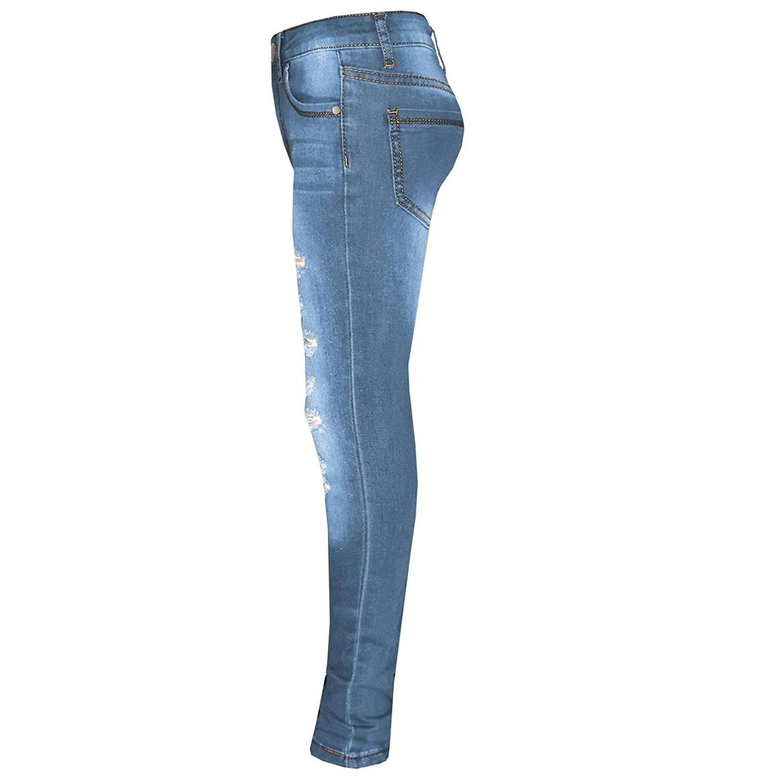

Kids Boys Girls Clothes Denim Pants 3-14 Years Old Children's Fashion Tight Hole Pocket Button Zipper Long Jeans Pencil Trousers