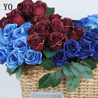 12 heads artificial flowers rose bouquet royal blue small roses fake flower bouquet for wedding party home decor silk flowers
