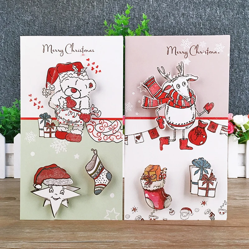 8 шт рождественские поздравительные карты с конвертом мини 3D Рождественская елка