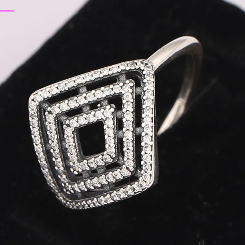 

100% 925 Sterling Silver Pan Ring Creative Geometric Line With Crystal Cz Ring For Women Wedding Party Gift Fashion Jewelry
