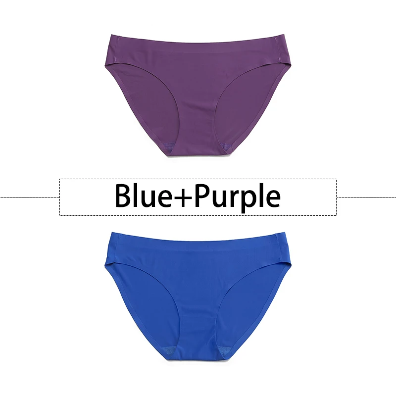 Blue-Purple 2 шт./партия, открытый Шелковый бесшовный трусики для женщин, нижнее белье сексуальные плавки, цельное нижнее белье с открытой спиной и низкой посадкой, женское XS-L, большие размеры США - Цвет: Blue-Purple