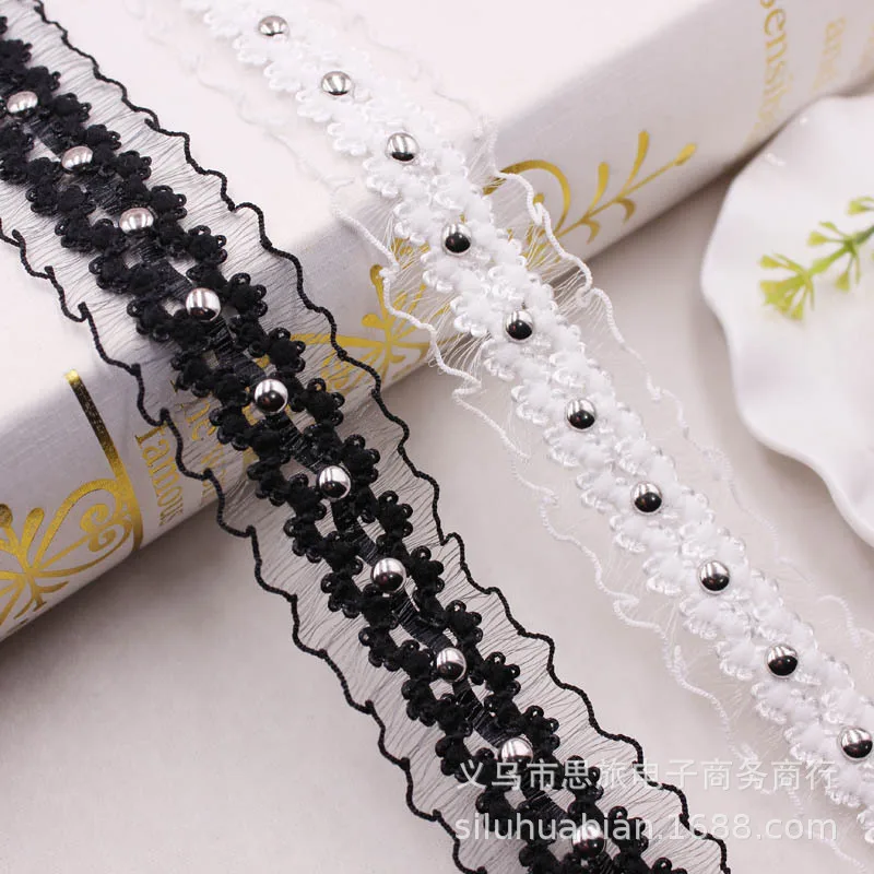 

10yards x 30mm Elastic Lace Embroidery Beads Organza Ribbons for DIY Craft Gift Wrapping Bowknot Clothing Accessories