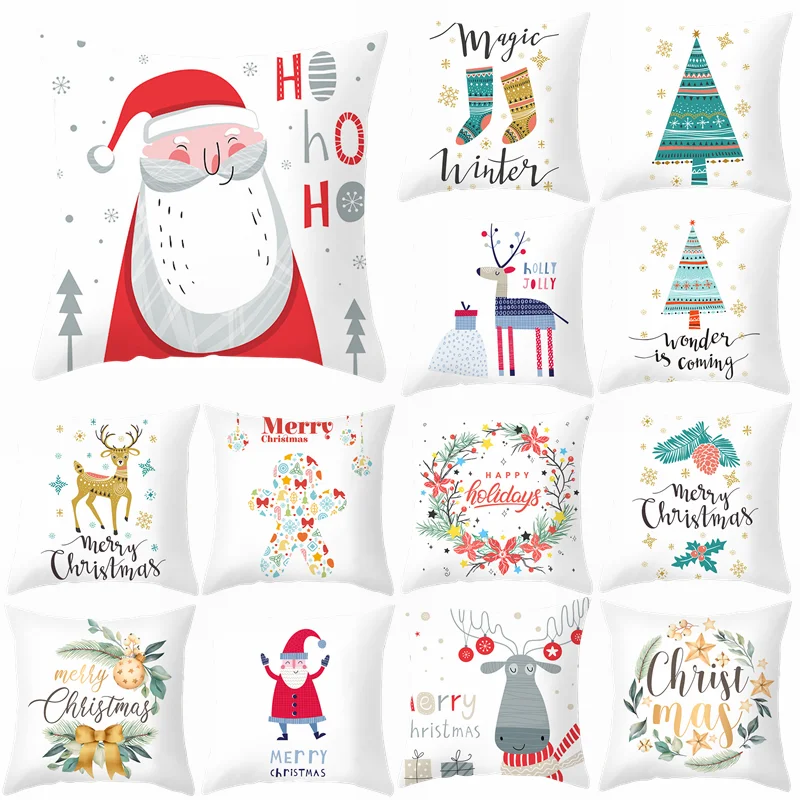 

1PC 45cm Christmas Cushion Cover Merry Christmas Santa Claus Elk Polyester Pillowcase for Navidad New Year Party Home Decoration