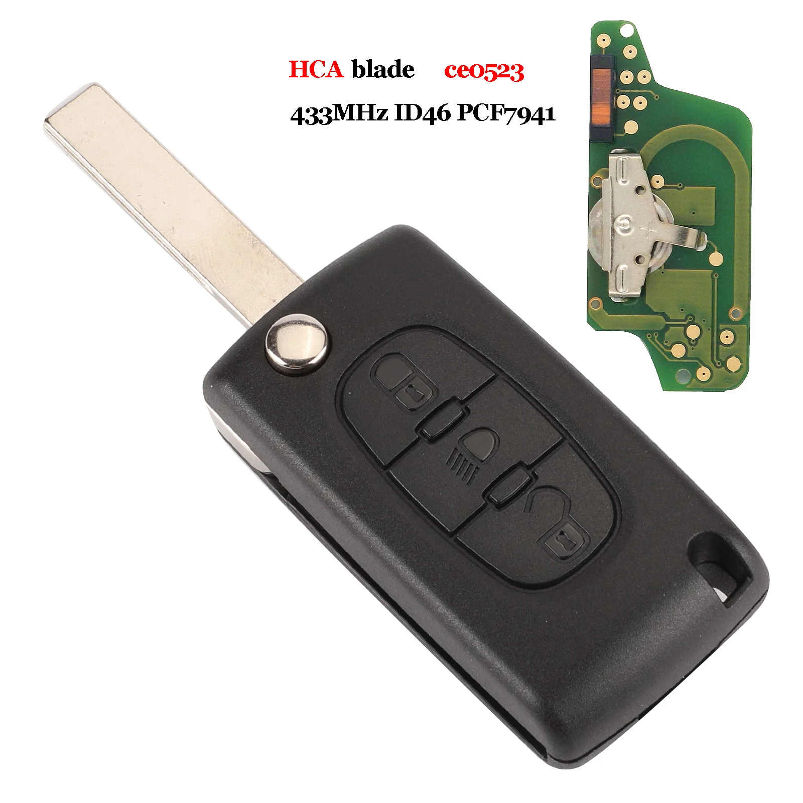 HCA Ce0523 Bilchave 3 ButtonsCar дистанционный ключ VA2/HU83 лезвие для peugeot 407 307 308 607 Ce0523 Ce0536 ASK/FSK 433 МГц ID46 - Цвет: HCA Ce0523