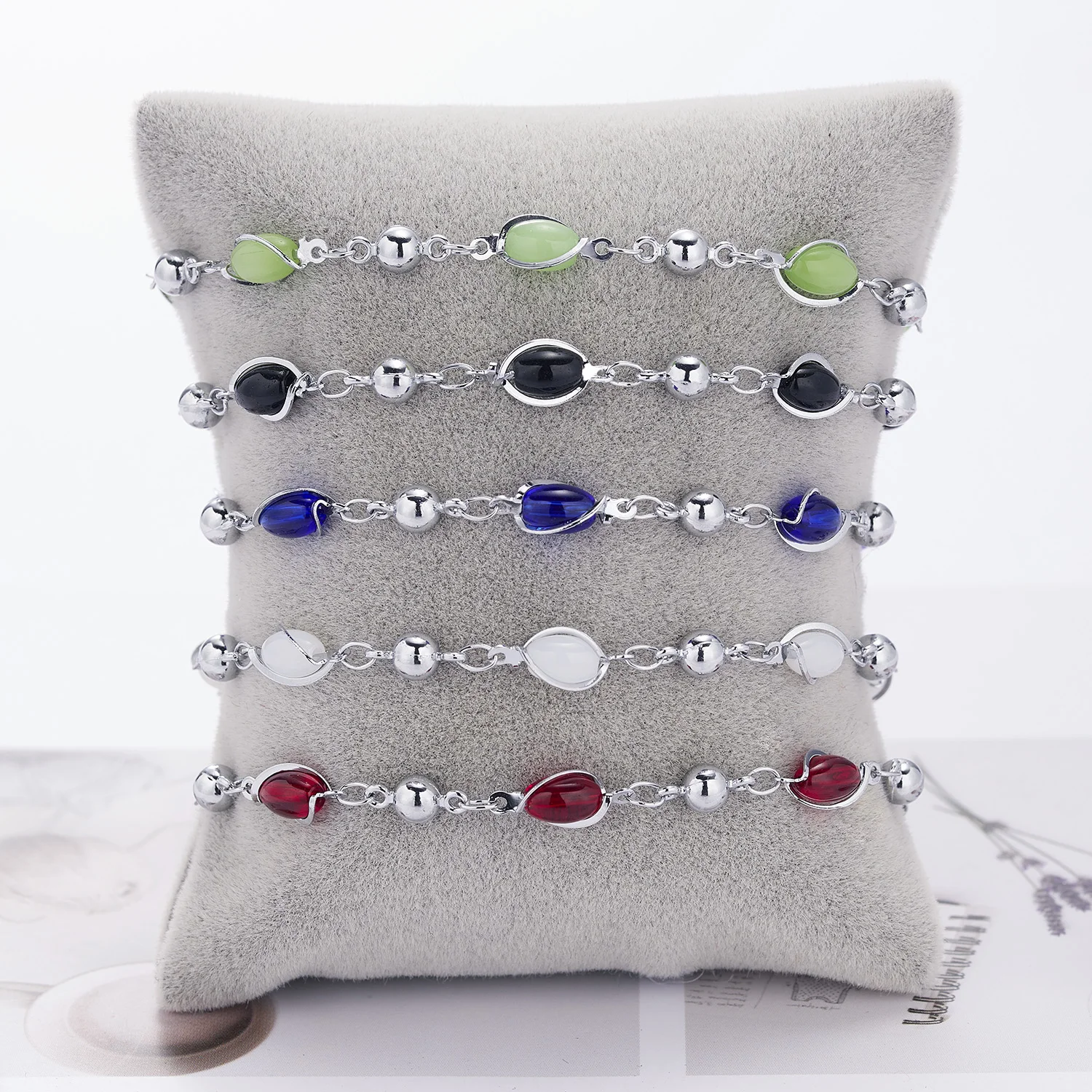 

Geometric Oval Natural Crystals Stone Round Beads Bracelet Lucky Colorful Link Chain Bracelet Friendship Bracelet Female Jewelry