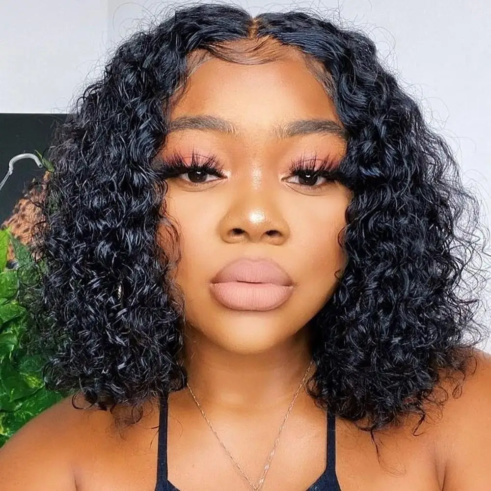 

Malaysian Jerry Curly Short Bob Lace Front Human Hair Wigs Pre Plucked Baby Hair For Black Women Glueless Frontal Wig Remy Hair
