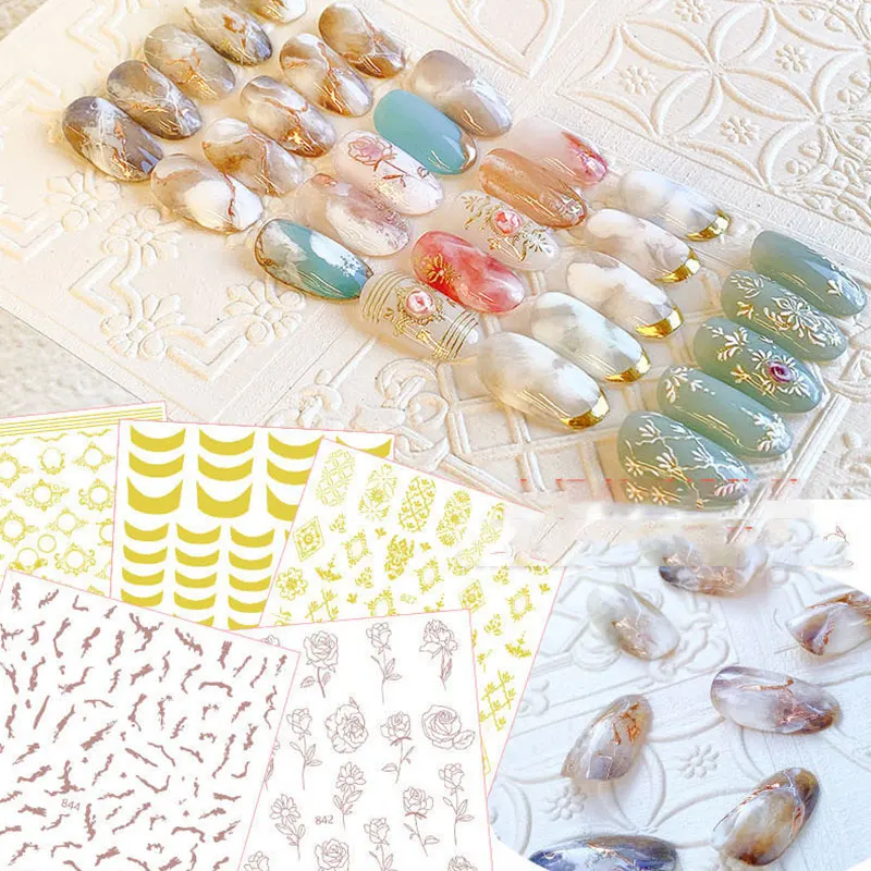 

3D Stickers for Nails Design Laser Simple Lines Leaves Geometry Nail Wraps Sticker Art Decorations Transfer Decals