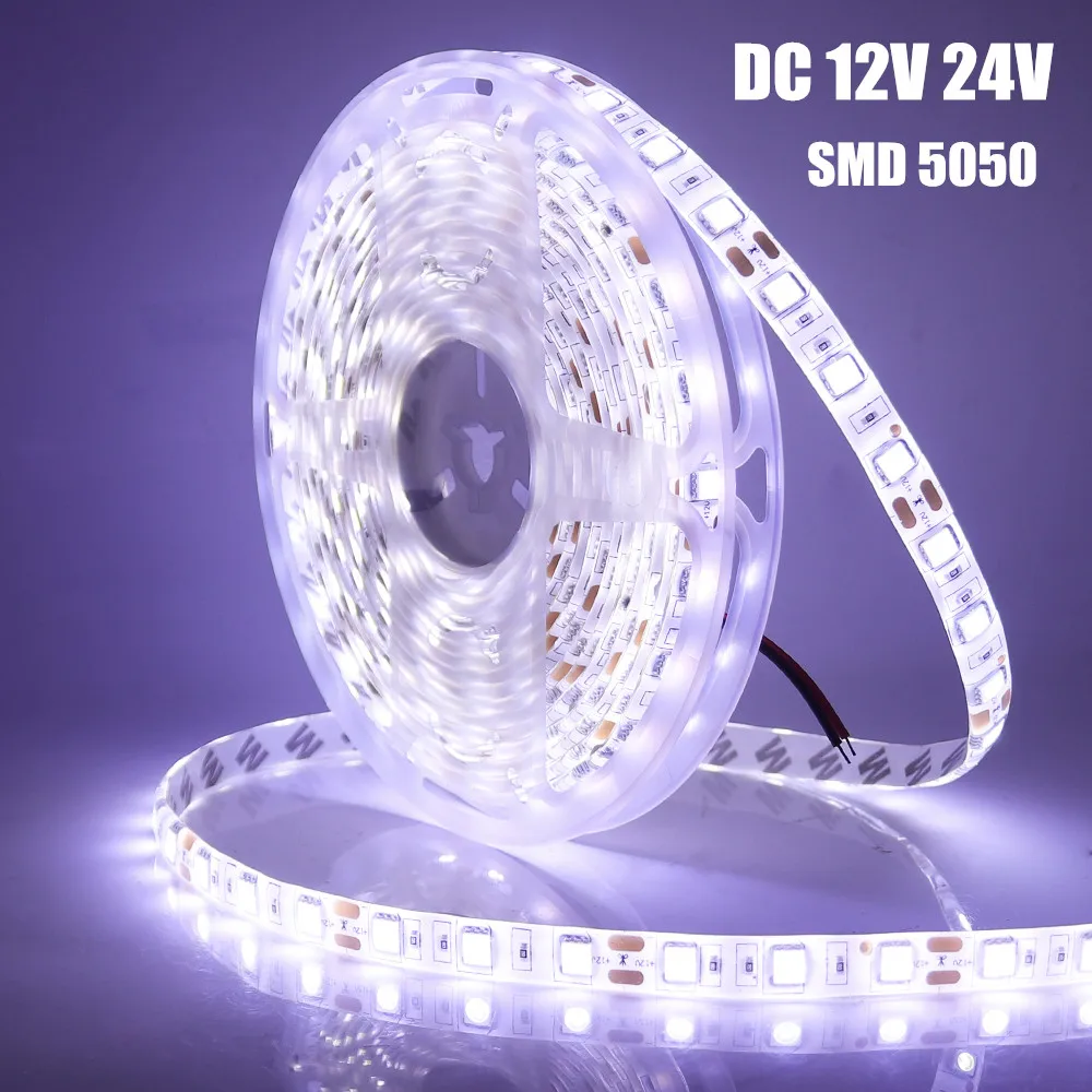 Гибкая светодиодная лента, 12 в, 24 в, 5050 RGB, 60 светодиодов s/m, IP21, IP65, водонепроницаесветильник, белый/теплый белый/красный/синий/зеленый, 5 м