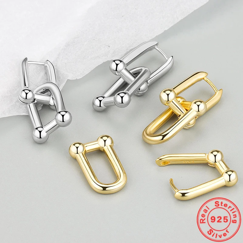 

925 Sterling Silver Punk Rock Detachable U Shaped Earrings for Women European and American Gold Silver Color Fashion Jewelry