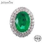 Винтажное кольцо с подвесками Jellystory для женщин, реальное женское серебряное ювелирное изделие, кольца с Овальным Изумрудом, драгоценные камни, свадебный подарок