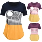 Одежда для беременных медсестер беременных женщин с коротким рукавом полосатая футболка для кормления грудью Топ