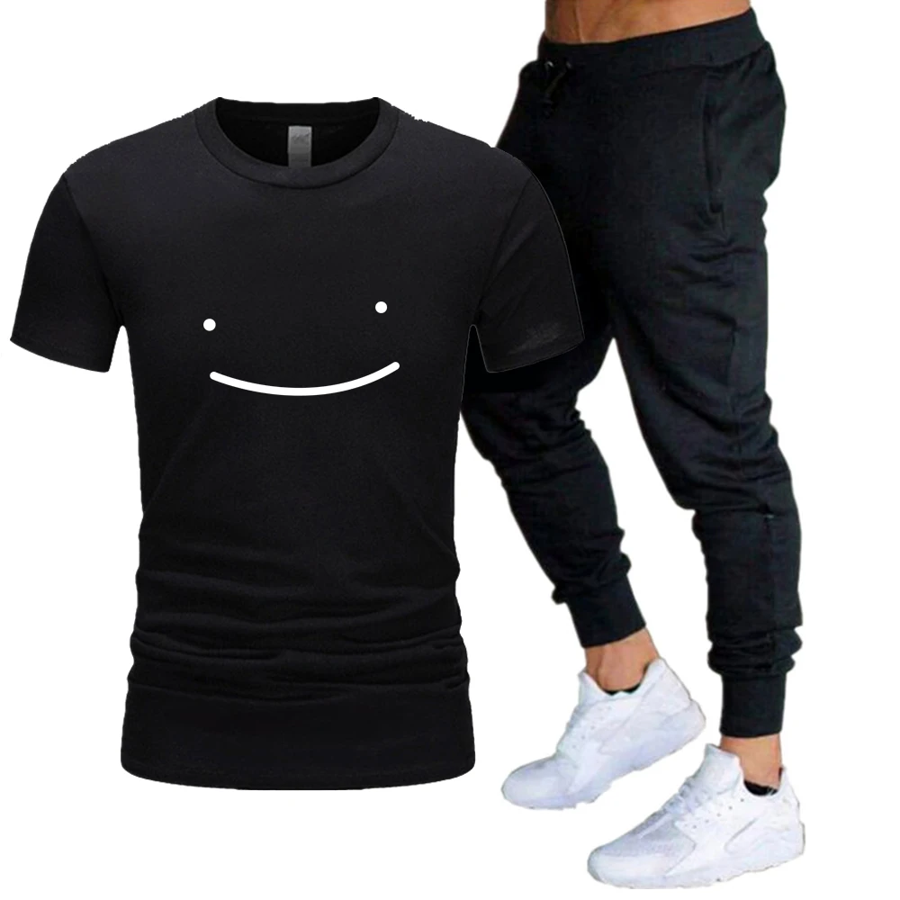 

Мужской спортивный костюм из футболки и брюк, повседневный спортивный костюм из двух предметов, топ с принтом и штаны для спортзала и фитнес...