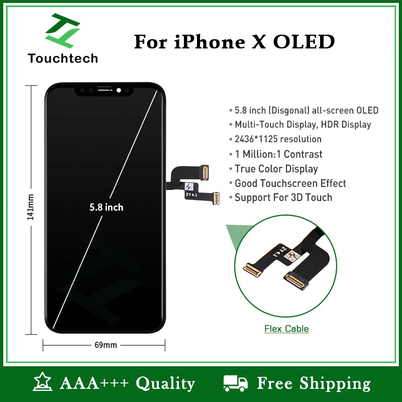 Great AAAA Display No Dead Pixel LCD Screen for iPhone X OLED with Touch Digitizer Assembly Replacement Free Ship+Gifts | Мобильные