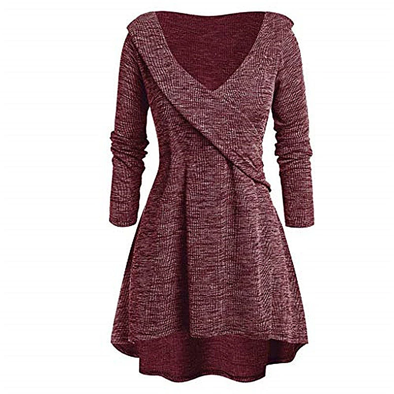 Весенне-осеннее трикотажное платье трапециевидной формы для женщин с длинным