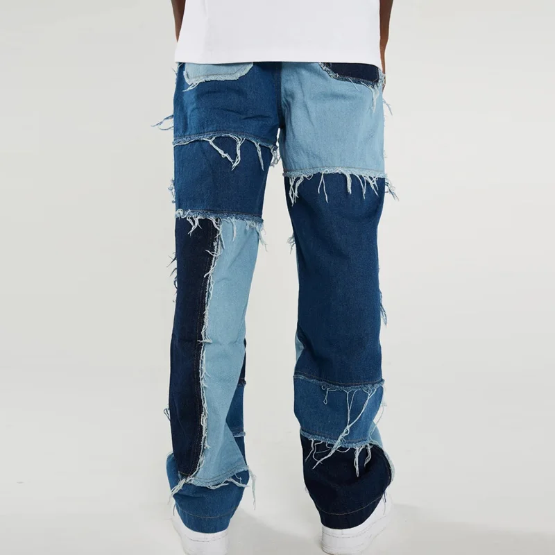 

2021 New Men's Jeans Loose Plaid Print Painted Zipper Straight Leg Jeans Men Pants Pocket Loose Trousers S-2XL