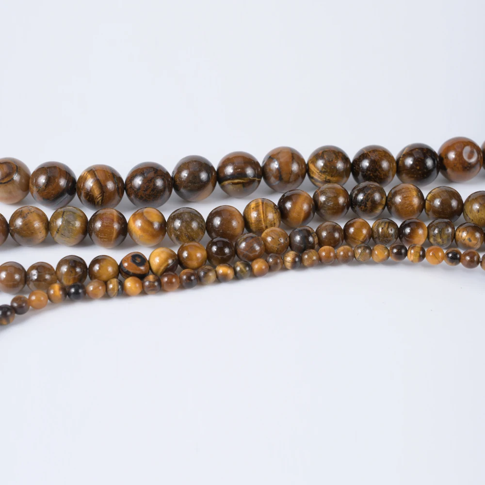 Круглые Гладкие бусины из натурального камня тигрового глаза 4/6/8/10 дюйма|Бусины| |