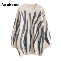 aachoae autumn 2021 women basic o neck printed sweater vintage batwing long sleeve jumper tops female casual loose sweaters