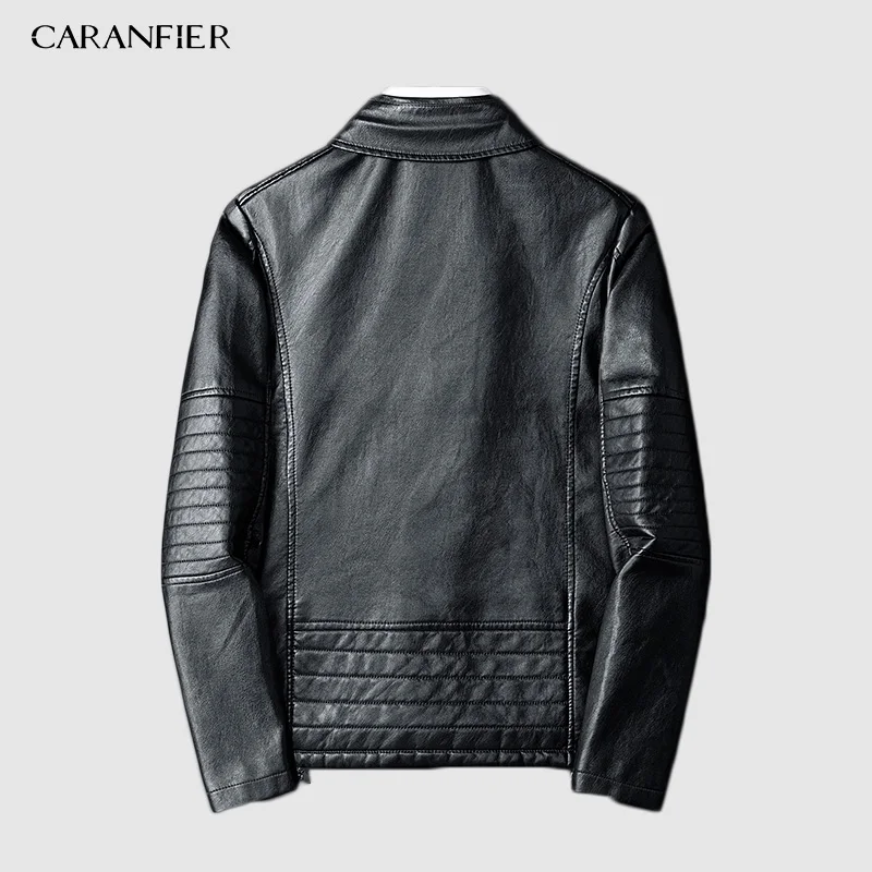 CARANFIER Новое поступление мотоциклетная кожаная куртка Мужские кожаные куртки модные уличные стильные мужские кожаные пальто