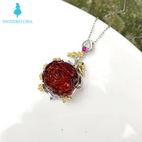 100 natural baltic amber flower rose pendant necklace chain necklace14k gold choker jewelry women