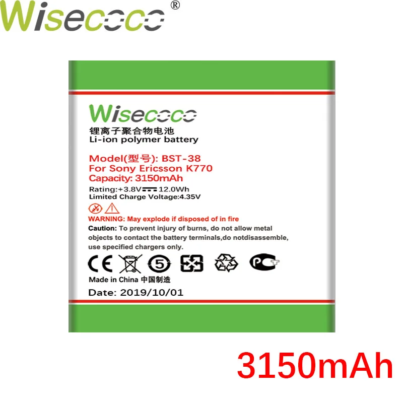 WISECOCO 3150 мАч BST-38 Батарея для sony Ericsson U20i K770i K850 K850i K858 W580i W902 W980 K770 R306 S500 S500i T658 C902 C905