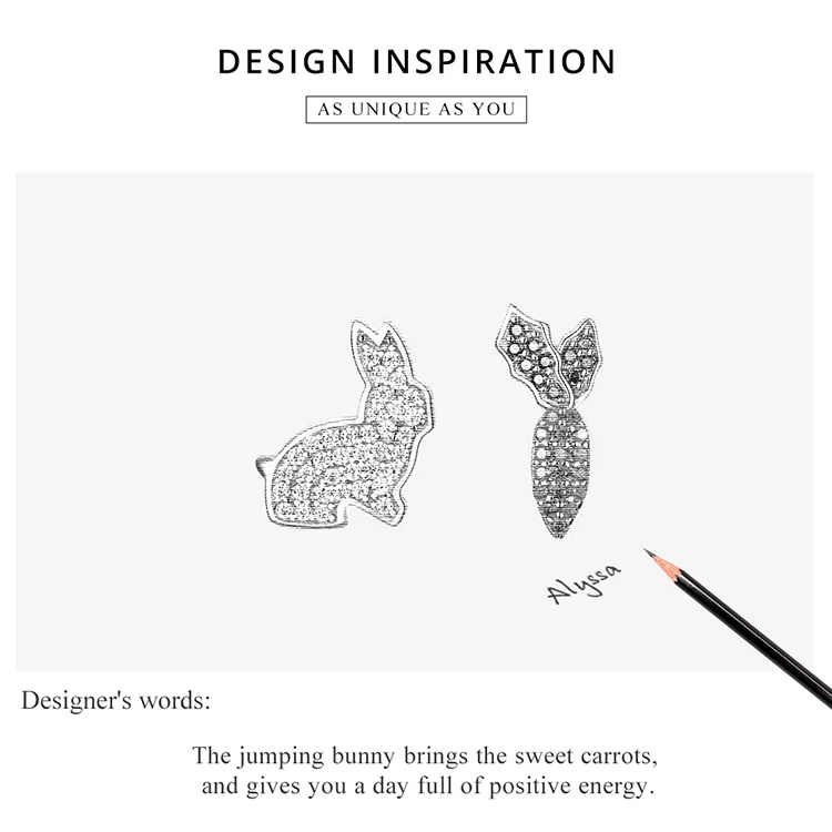 WOSTU Fashion 925 Sterling Silver Rabbit& Carrot Stud Earrings Zircon Gold Wedding Earrings For Women Wedding Jewelry CQE249-B