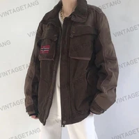 b toto american retro coffee color stitching all match spring and autumn jacket womens trendy ins loose jacket 2021