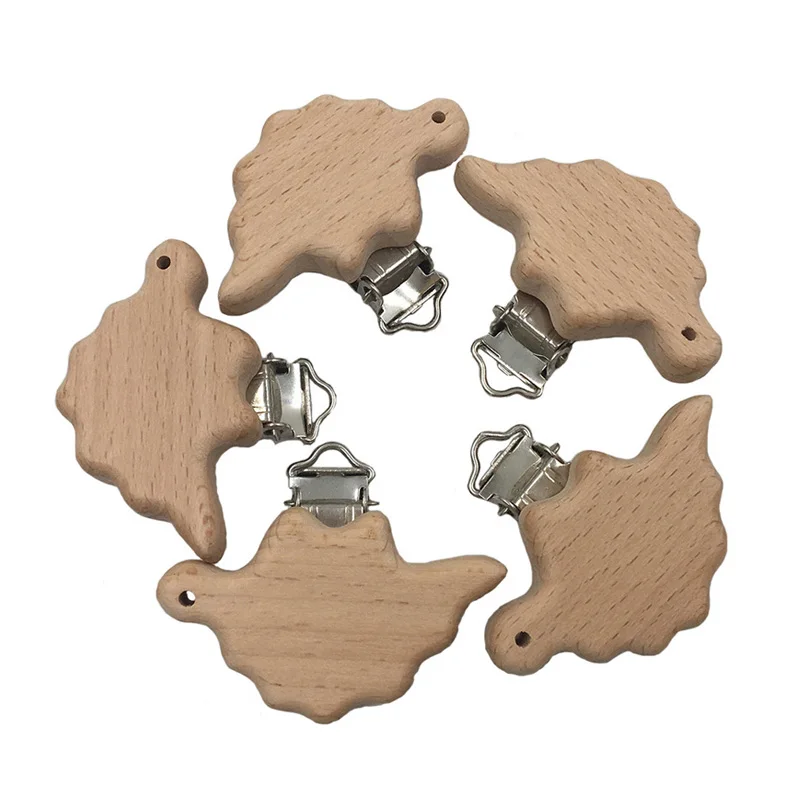 

Hot New 5Pc Baby Pacifier Clip Of Cartoon Animals Beech Wood Dummy Clips DIY Pacifier Chain High Quality