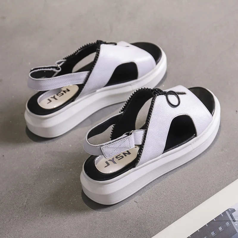 2019 г. verano nuevo повседневные comodidad zapatos planos esponja pastel casuales sandalias de cuero con cremallera para