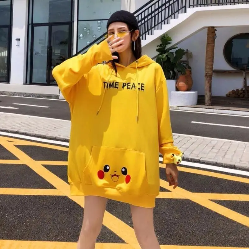 

Pokemon Autumn Winter Korean Style Couple Hoodies Pikachu Cartoons Plus Velvet Loose Coat Fashion Women Sweatshirt Men Tops
