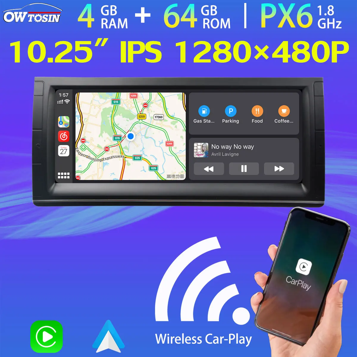 Автомобильный плеер 10 25 дюймов IPS 1280*480P PX6 4 + 64 ГБ Android 0 для BMW 5er E39 X5 E53 Land Rover Range GPS Navi