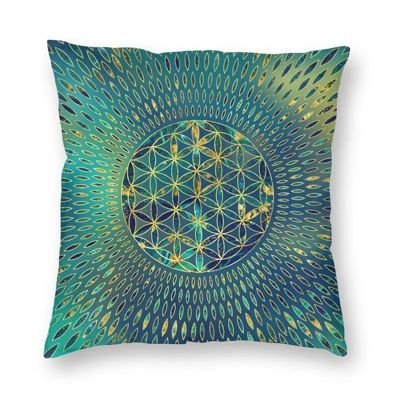 

Flower Of Life Marble And Gold Cushion Cover Two Side Print Sacred Geometry Mandala Floor Pillow Case for Car Custom Pillowcase