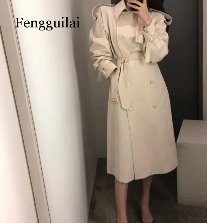 Пальто женские весенние ветровки одноцветные осенние шикарные двубортные