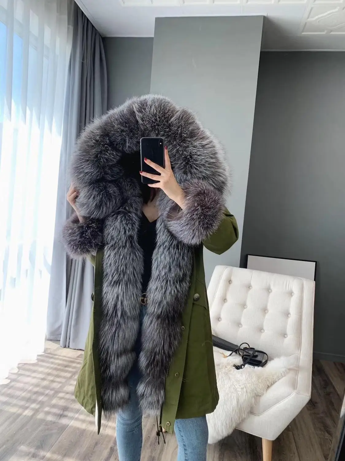 2019 пальто из натурального меха зимняя куртка женская длинная парка натуральный