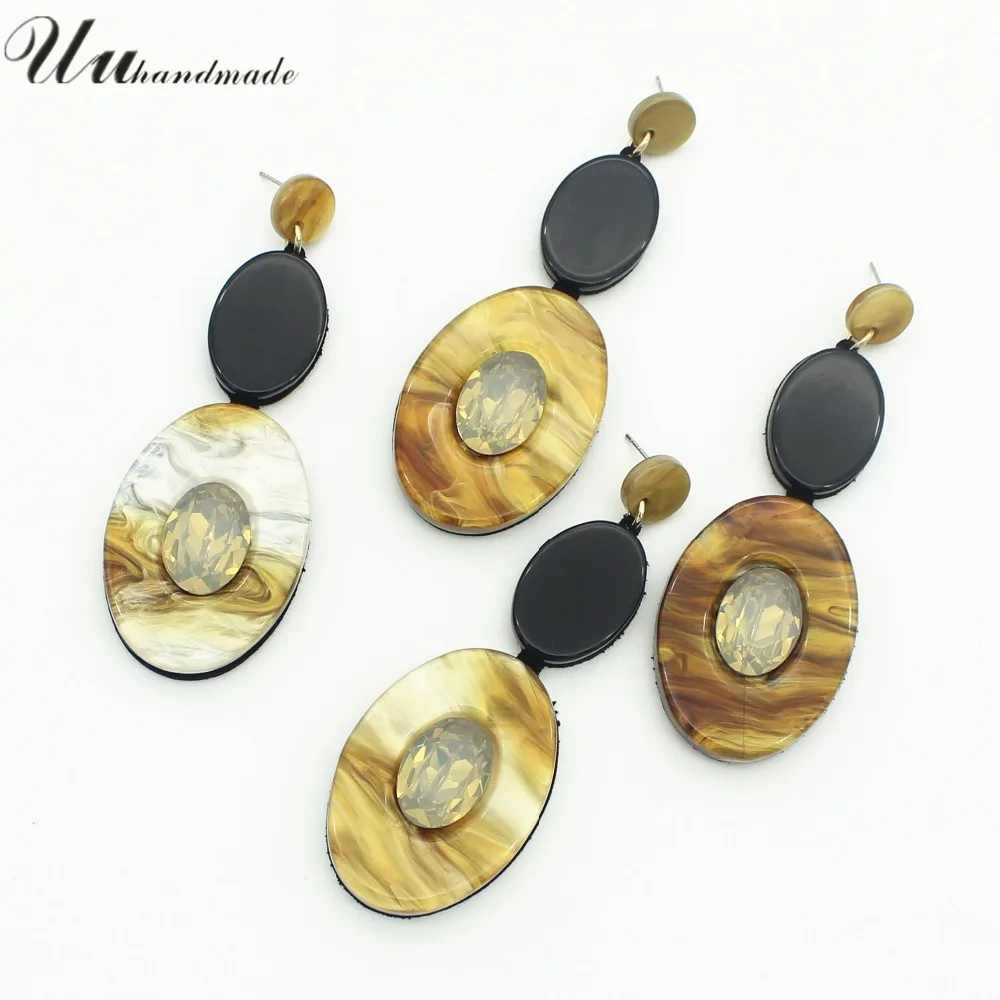 Женские винтажные серьги подвески Oorbellen Длинные акриловые в овальной оправе