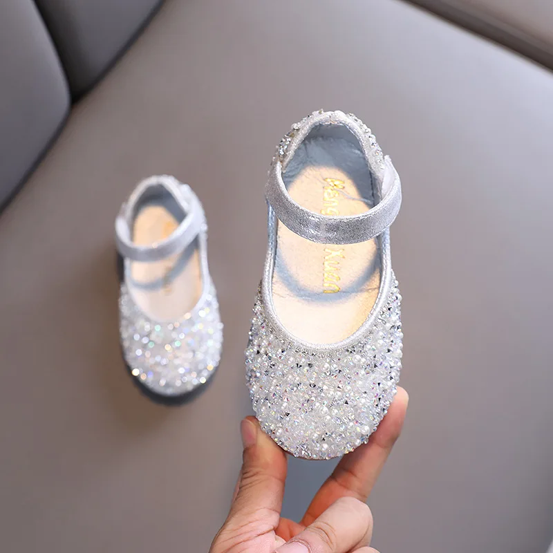 Autumn Girls Rhinestone Leather Shoes 2021 Spring Pearl Bow  Princess Shoes Soft Children Baby Toddler Single Shoes G06