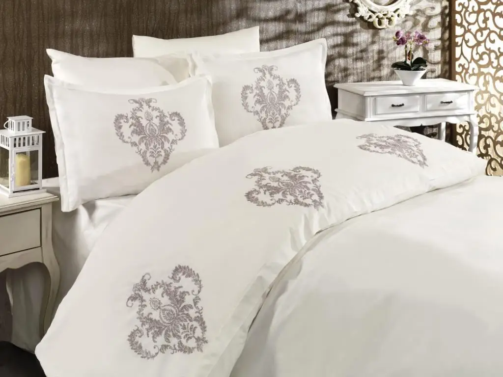 

Land Of dowry Palm Embroidered Duvet set Cream Beige