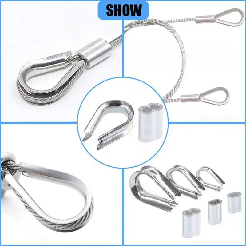 

250Pcs Wire Rope Cable Thimbles Combo and Aluminum Crimping Loop Sleeve Assortment Kit for Wire Rope Cable Thimbles Rigging