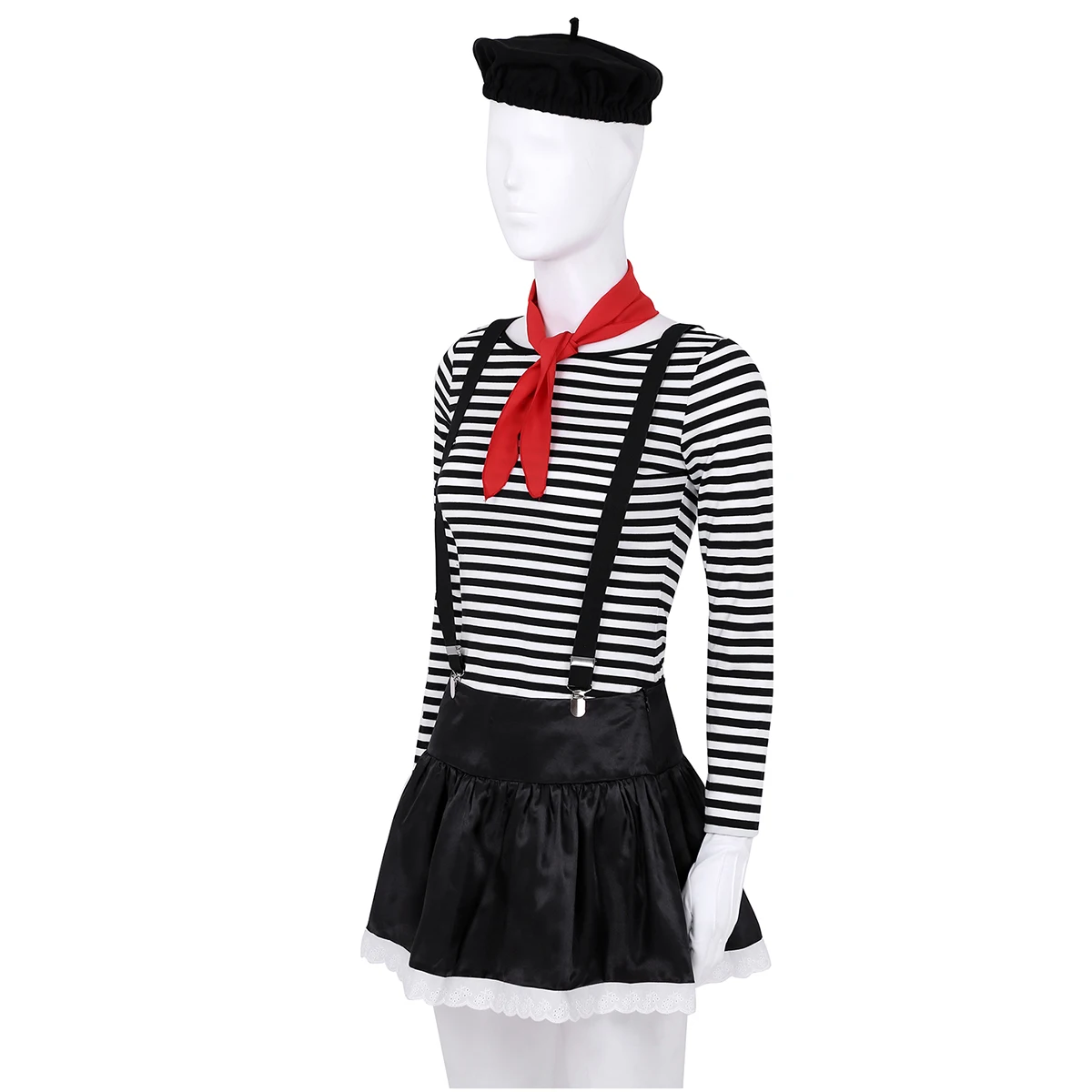 Женский маскарадный костюм Mime, французский артист, клоун, цирк, нарядное платье, Рейв, ролевые игры, полосатый топ и атласная юбка, Одежда для танцев