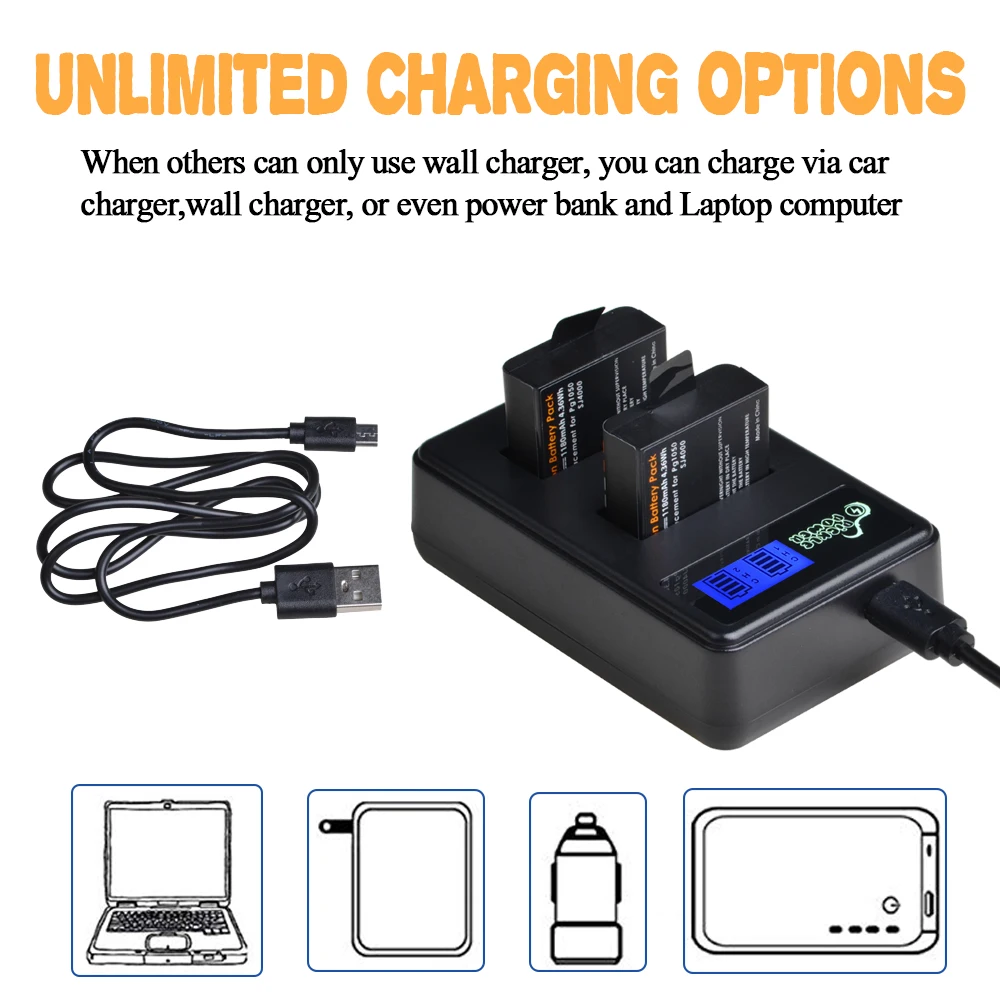 4 шт. аккумулятор PG1050 1180 мАч и зарядное устройство USB с ЖК дисплеем для SJCAM SJ4000 M10
