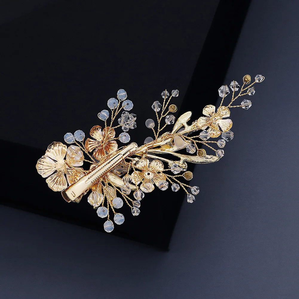 

Elegant Mori Crystal Pearl Side Clip Vintage Court Style Golden Flower Hair Clip Bride wedding hair Jewelry